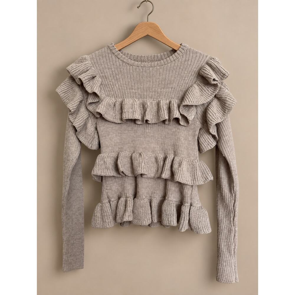 Ulla Johnson Mabel Ruffled Baby Alpaca-Silk Sweater — Natural, Size Large